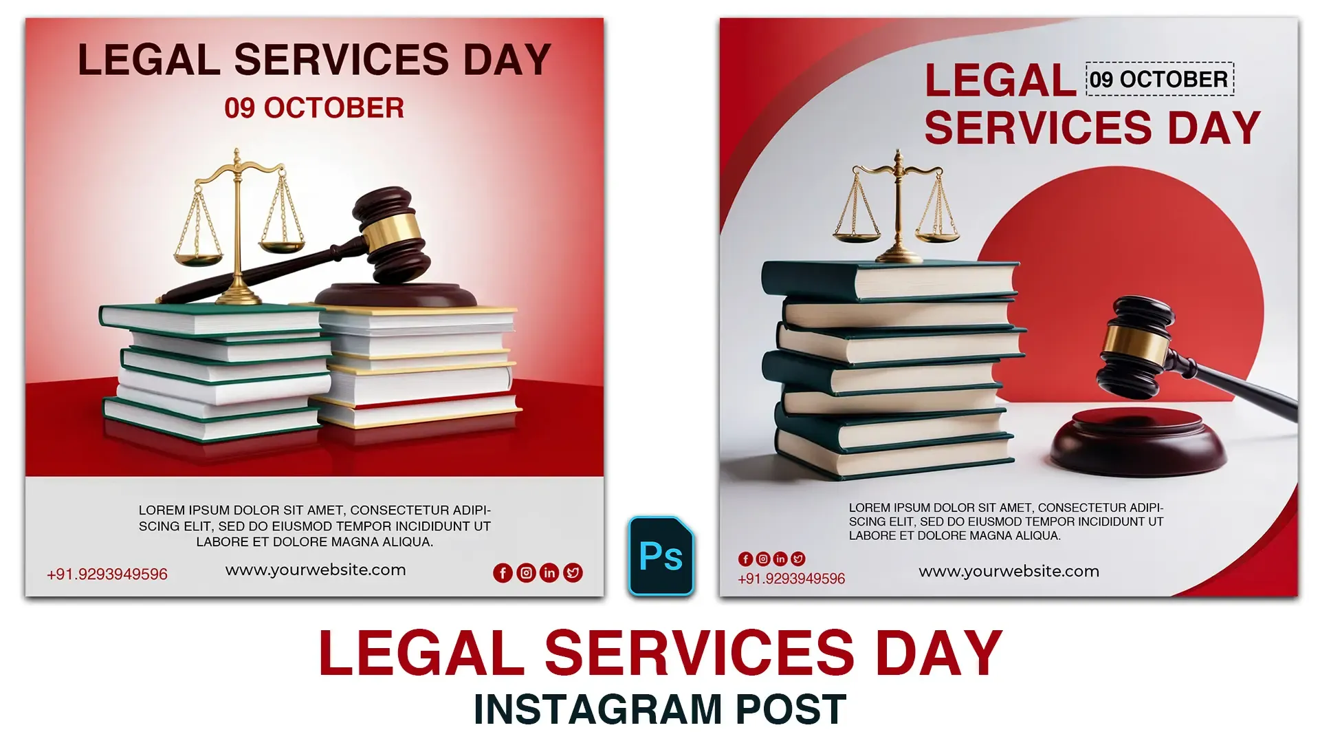 Legal Services Day Instagram Post Featuring Scales of Justice and Gavel with Law Books image